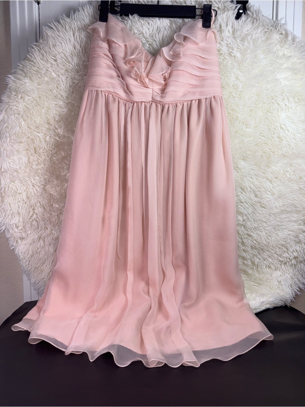 Amsale Soft Pink Ruffle Chiffon Strapless Dress size 6 - Picture 2 of 16